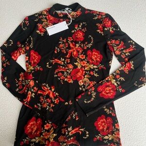 NWT Reformation Black Top with Floral Design